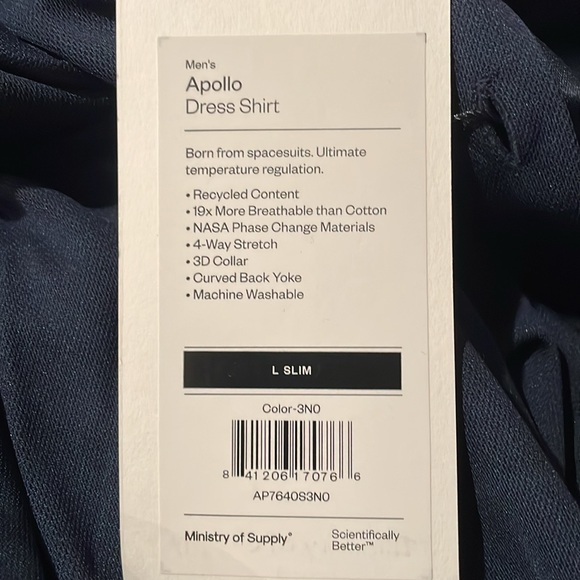 NWT Ministry of Supply Apollo Dress Shirt in Navy Slim Large - Picture 5 of 5